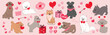 Cute dogs in valentine day lovely pet vector. Collection of dogs with little heart, balloon, gift. Adorable animal characters for clipart, decoration, prints, cover, greeting card, sticker, banner.