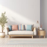 Fototapeta  - modern calm living room with sofa and mockup for painting, empty space for text 