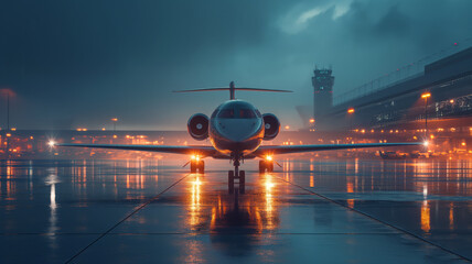 Wall Mural - Private Jet on Runway created with Generative AI Technology, ai, generative