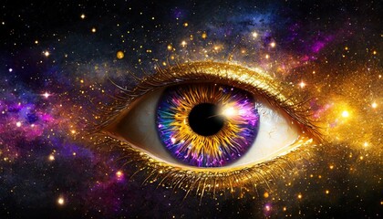 Wall Mural - Eye with universe in the background and galaxy in the iris