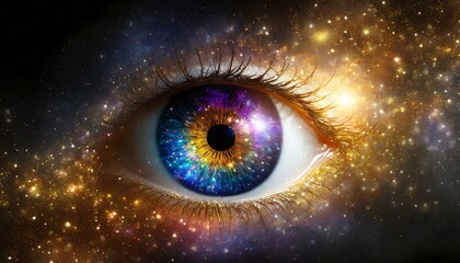 Wall Mural - Eye with universe in the background and galaxy in the iris