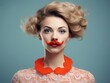 Woman With Fake Moustache Smiling