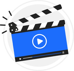 Leinwandbilder - Video tutorial. Online video tutorial player icon. Media player for webinar training education tutorial. Video editor or film production. Clapperboard with online video player. Vector illustration