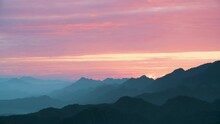 Stunning Sunsets Paint The Sky Pink And Orange And Frame The Tranquil Mountains. Warm Winter Mountain Scenery In Northern Taiwan, Shuangxi Buyanting Pavilion.