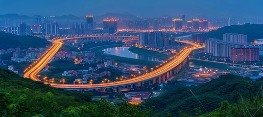 Wall Mural - Bird s eye view of bustling expressway traffic, a crucial infrastructure in the megalopolis