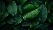 Lush Green Tropical Leaves Pattern, dense and lush pattern of green tropical leaves creates a soothing and natural backdrop with a focus on texture and light play