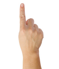 Wall Mural - cutout of back of man hand show pointing finger gesture isolated in transparent background. number o