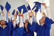 © Studio Romantic - Graduation happy student ceremony formal event, young people wearing traditional academic dress. Friends successfully completed course of study at college, university get document, achievement degree