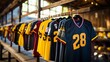 © aneriksson - Bright American football jerseys with numbers hanging in a store for sports fans