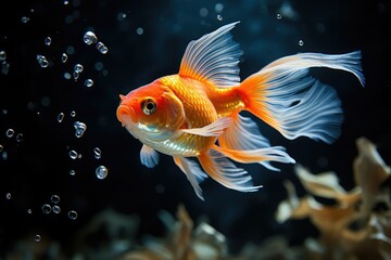 Wall Mural - Goldfish in the aquarium Beautiful underwater, The tank is filled with beautiful and colorful small fish that are swimming around, Ai generated
