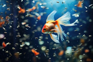Wall Mural - Goldfish in the aquarium Beautiful underwater scenery , Ai generated