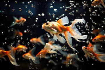 Goldfish in the aquarium Beautiful underwater, The tank is filled with beautiful and colorful gold fish that are swimming around, Ai generated