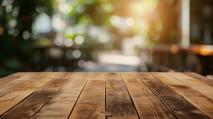 Wall Mural - Top wooden table with blurred background