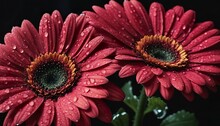 Close Up Of Colorful Gerbera Daisies With Water Droplets