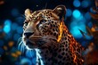 Leopard portrait. Dramatic cinematic lighting, photorealistic images.