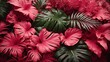 Red and green tropical leaves background image photography