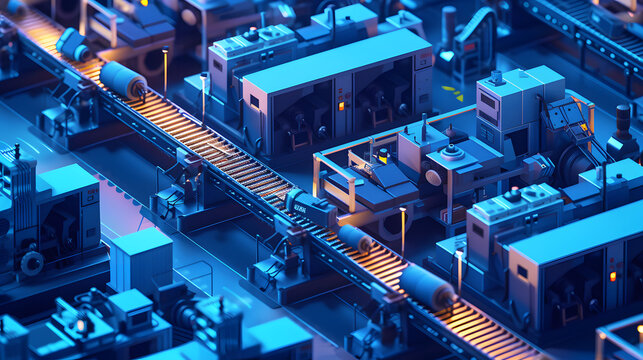Isometric factory automated conveyor line Industrial illustration factory assembly line