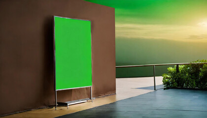 Wall Mural - Elevate your branding campaign with a green screen in a living room. This image features a chair, TV, and ample space for product promotion and copy.