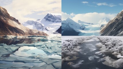 Aufkleber - A collage of two photos - an Arctic landscape showing the problem of Climate Change, warming, and ecology.