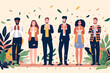 © Ishra - Illustration image capturing the moment of employee recognition with colleagues applauding and celebrating, Focus on the joy and appreciation in their expressions, Business team clapping together