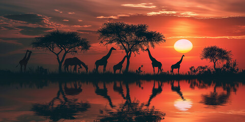 Wall Mural - Wildlife in Africa at sunset