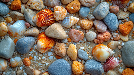 Wall Mural - Sand with small stones and shells a texture that combines stones and shells that create a textual contra