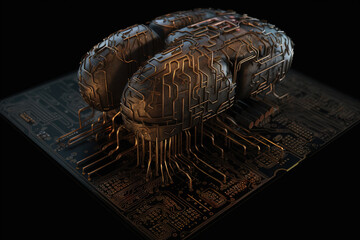 Poster - Artificial intelligence science concept with technological AI brain on the circuit board.