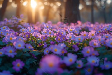 Poster - A field of purple flowers shines under the sun in this vibrant and colorful landscape.