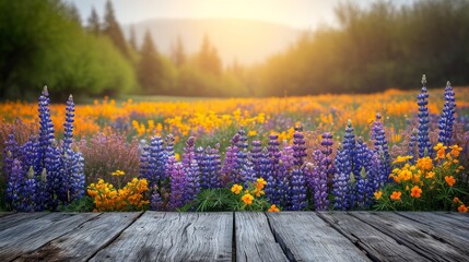 Sticker - A vibrant field filled with an abundance of purple and yellow flowers.