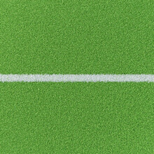 Chalk Line On A Groomed Grass Field. Base Image For Composites For Soccer Or Football Sports Images. High Angle View.