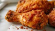Close up shot of a Buttermilk Fried Chicken Drumstick against white background
