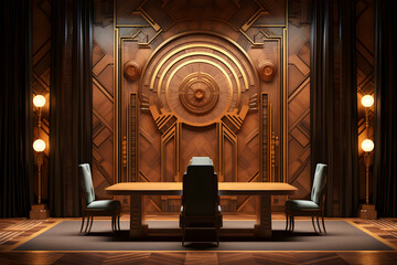 Wall Mural - An Art Deco room showcasing intricate marquetry