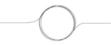 Continuous One Line Drawing Of Black Circle. Round Frame Sketch Outline On White Background. Doodle Vector Illustration