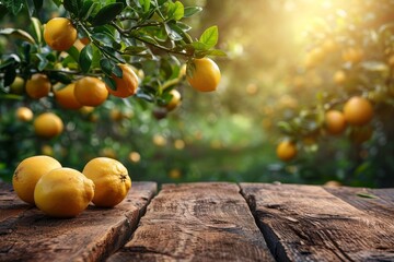 Aufkleber - A bunch of fresh lemons neatly arranged on a wooden table.