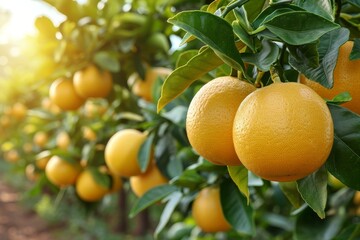 Poster - A tree displaying an abundance of ripe oranges waiting to be harvested, showcasing the seasonal fruit at its peak ripeness.