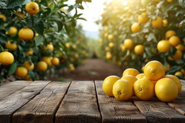 Poster - A collection of lemons arranged on top of a sturdy wooden table.