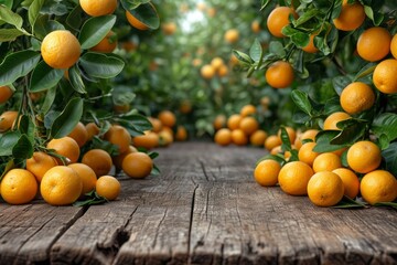Poster - A wooden table is filled with a bountiful display of vibrant oranges.