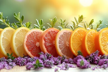 Aufkleber - A neat arrangement of sliced oranges placed in a row on top of a wooden table.
