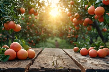 Poster - A wooden table adorned with a colorful assortment of  orange grapefruits