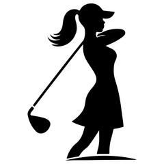 Wall Mural - minimal golf girl silhouette vector, icon, clipart, black color silhouette