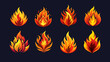 Vibrant vector flames collection on dark background for designers