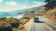 A family road trip with a scenic drive along the coastline stopping at picturesque locations.