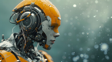 Poster - A high-tech robot, with humanoid appearance and artificial intelligence,