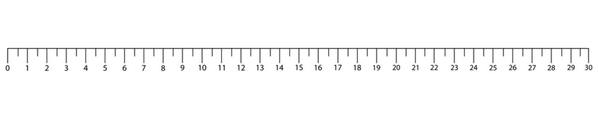 Horizontal measuring ruler with a mark of 30 centimeters. Measuring tool. Metric indicator for centimeters and inches. Vector.