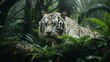 White Tiger Resting In The Jungle In Rain