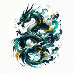 Wall Mural - Green dragon element logo tattoo 