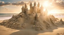 Majestic And Huge Sand Castle On The Beach