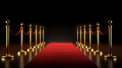 Wall Mural - Red carpet staircase with smoke and spotlights, holiday awards ceremony event