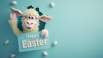 Wall Mural - Easter lamb illustration holding a placard that reads the text 