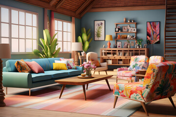 Poster - living room with a mix of vibrant colors